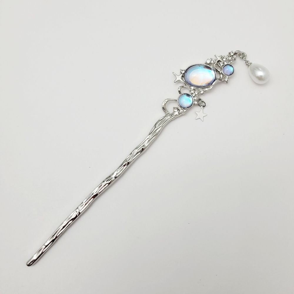 Brand New Silver Blue Planet Pearl Rhinestone Hair Pin